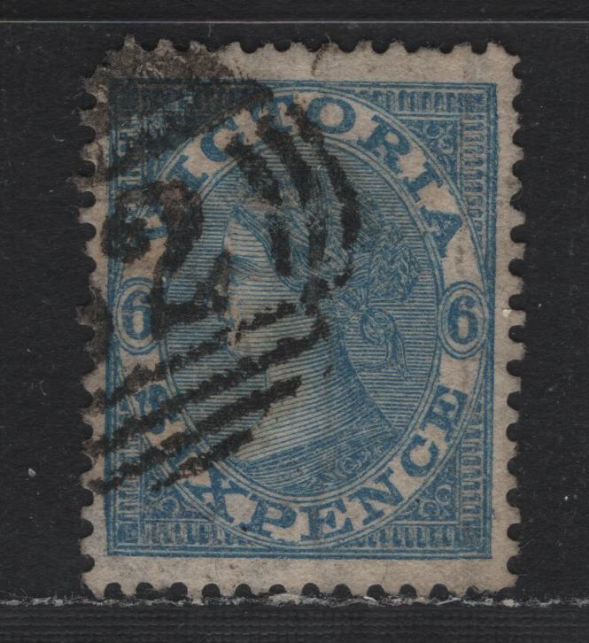 Lot 116 Australia - Victoria SC#101(SG#165a) 6d Deep Blue, 1867-1870 Queen Victoria Emergency Printings, A Fine Used Single Line Perf 12 1/2, Instead Of 13 Comb, Watermarked " Six Pence". A Very Well Centered Example