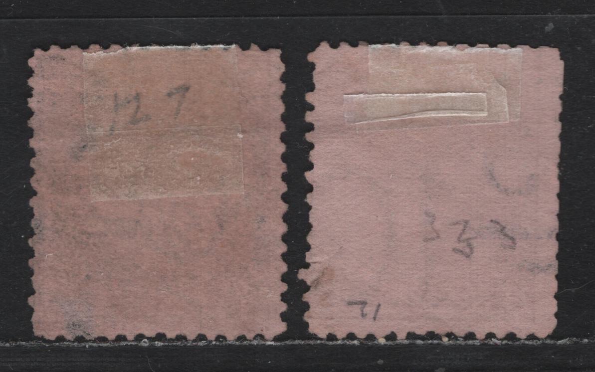 Lot 122 Australia - Victoria SC#127(SG# 172a var & 173) 9d Red Brown On Rose, 1867-1881 Queen Victoria Emergency Printings, 2 G&F Used Singles Wmk Single Line 10, Both Upright ( perf 12) & Inverted(perf 13)