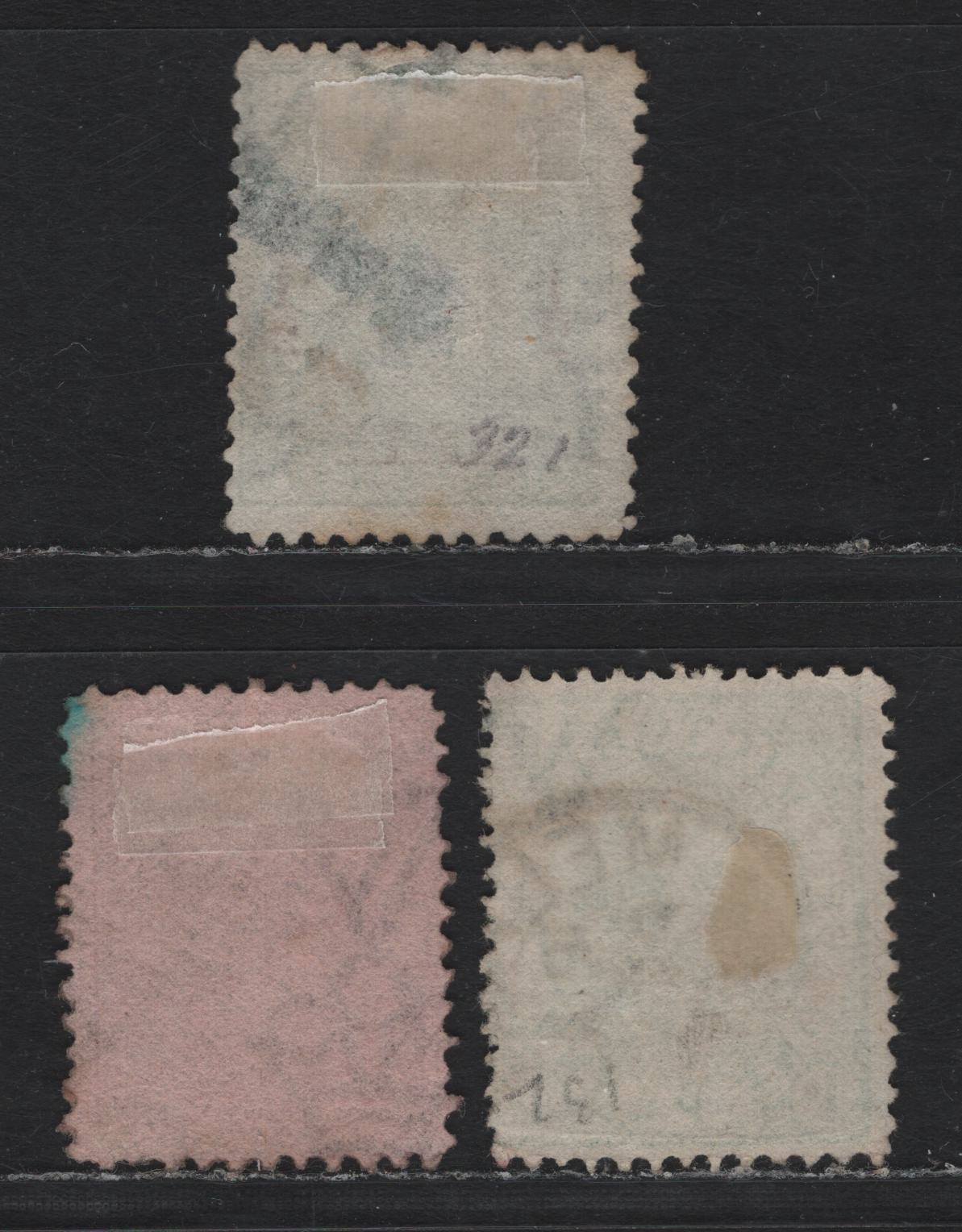 Lot 123 Australia - Victoria SC#127, 132, 124a(SG# 188, 173, 175), 1867-1881 Queen Victoria Emergency Printings, 3 G&F Used Singles 1d Green Line Perf Mixed 12 & 12 1/2, 9d Red Brown On Rose & 1 /2d On 1d Green Perf 12. 1d Is Scarce Mixed Perf