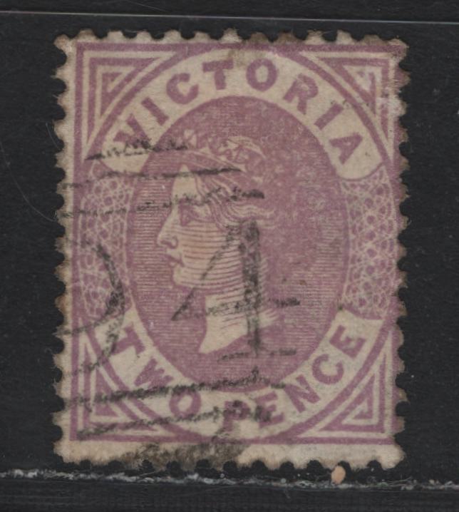 Lot 124 Australia - Victoria SC#135a var(SG# 183b var) 2d Dull Mauve, 1873-1887 Bell Design Issue Wmk V Over Crown (VI), A Fine Used Single Die 1, With Unlisted Perf 12x12 Comp 11 1/2, With #94 Barred Numeral Cancel For Carisbrook