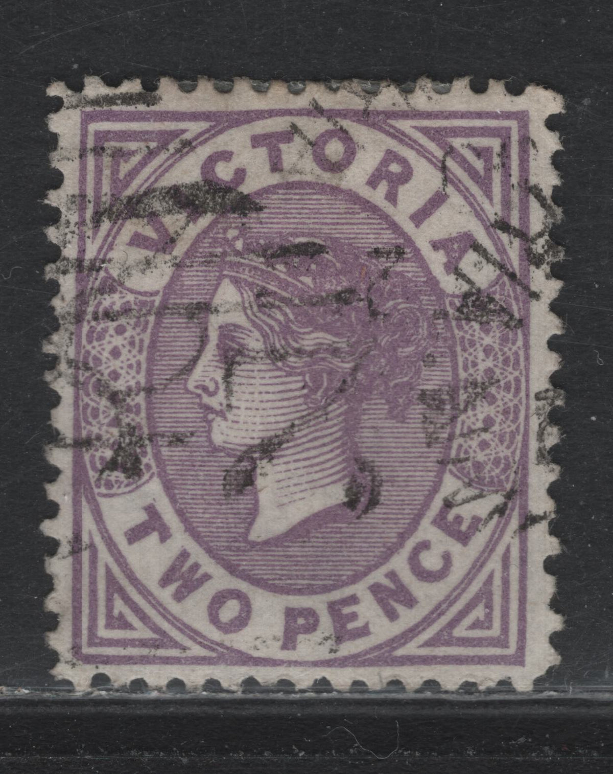 Lot 128b Australia - Victoria SC#135(SG# 179 var) 2d Lilac Mauve, 1873-1887 Bell Design Issue Wmk V Over Crown (VI), A Very Fine Used Single Die 2 On Glazed Paper, Unlisted Perf 13x13 comp 12 1/2