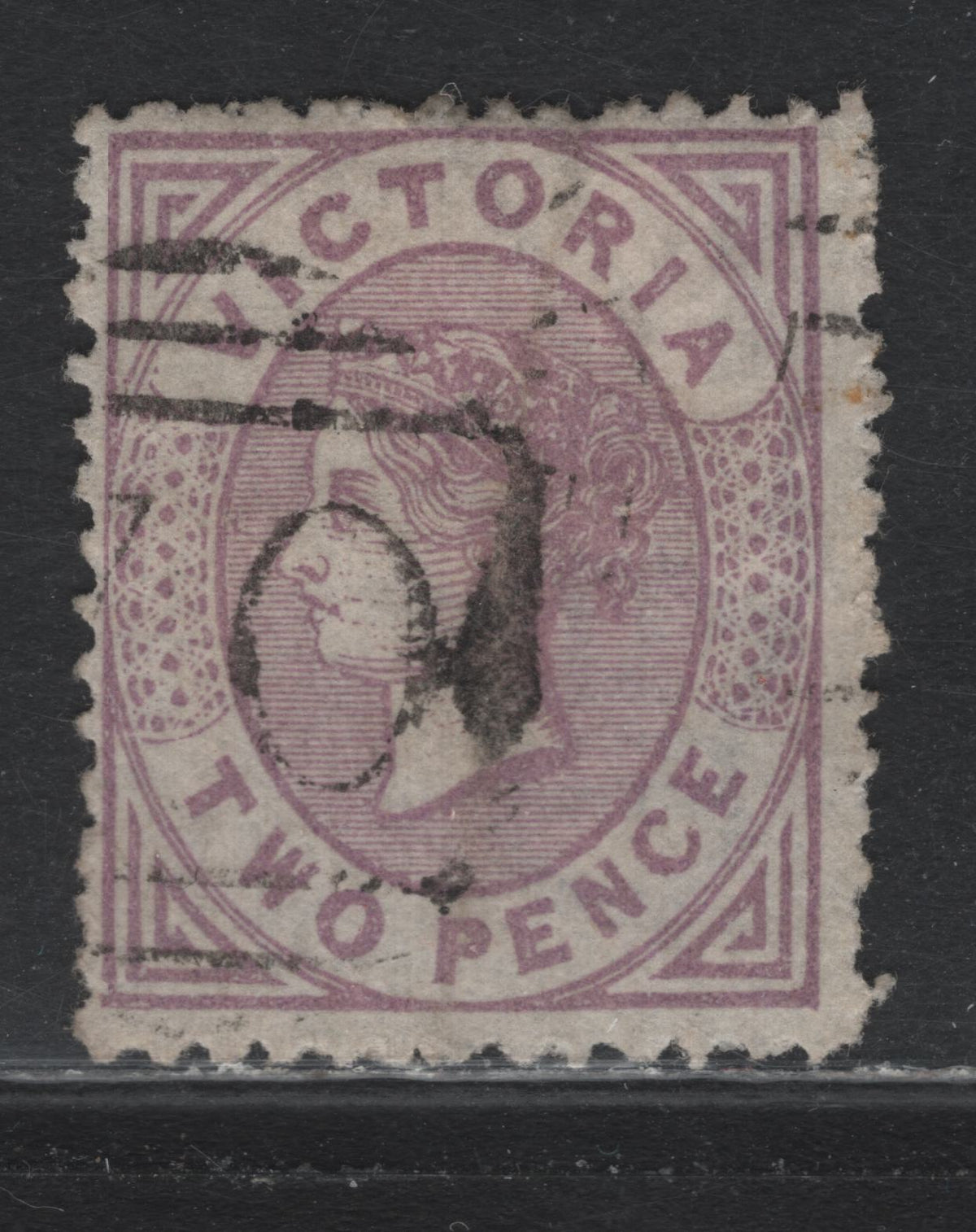 Lot 128c Australia - Victoria SC#135b(SG# 189a) 2d Pale Mauve, 1873-1887 Bell Design Issue Wmk V Over Crown (VI), A Fine Used Single Die 2, On Glazed Paper. Line perf 12 1/2 Instead Of 13 Or 12. A Scarce And Rare Emergency Line Perf