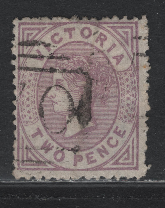 Lot 128c Australia - Victoria SC#135b(SG# 189a) 2d Pale Mauve, 1873-1887 Bell Design Issue Wmk V Over Crown (VI), A Fine Used Single Die 2, On Glazed Paper. Line perf 12 1/2 Instead Of 13 Or 12. A Scarce And Rare Emergency Line Perf