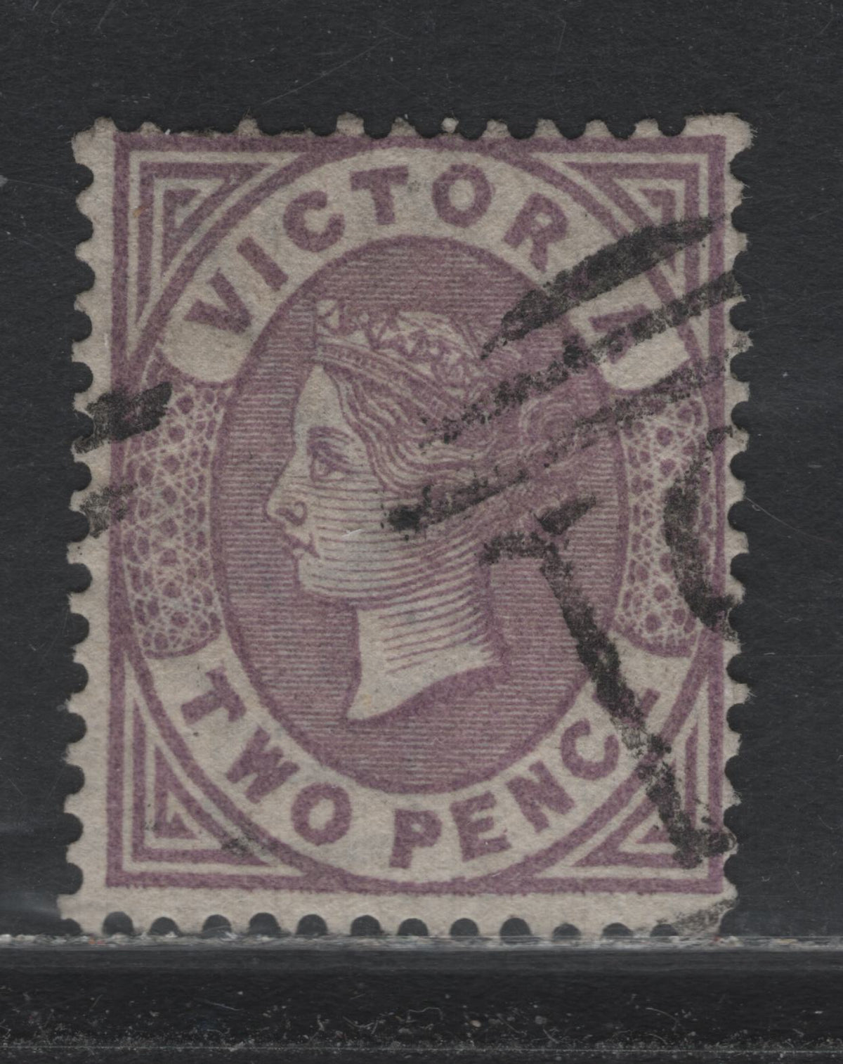 Lot 128e Australia - Victoria SC#135(SG# 178var) 2d Deep Lilac Mauve, 1873-1887 Bell Design Issue Wmk V Over Crown (VI), A Fine Used Single Die 1, With Scarce Unlisted Compound Perf 13x13x13x13 Comp 12 1/2. Exceptionally Rare
