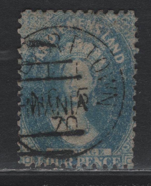 Lot 13 Australia - Tasmania SG#73 9SC# 31) 4d Blue , 1865-1871 Chalon Heads Issue, A Fine Used Single, Double Strike Of November 5 1870 Hobert Town CDS Cancel & Barred Tasmania Cancel, One Bent Perf In Left Margin