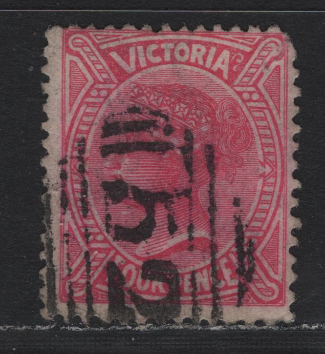 Lot 136 Australia - Victoria SG#206a (SC# 145) 4d Rosine , 1880-1884 Naish Design Issue, A Very Good Used Single, V Over Crown V1 Wmk, Bold #52 Barred Numeral Cancel For Junefield, A Settlement That Had A Low Mail Volume.