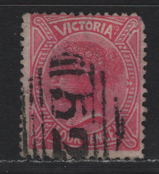 Lot 136 Australia - Victoria SG#206a (SC# 145) 4d Rosine , 1880-1884 Naish Design Issue, A Very Good Used Single, V Over Crown V1 Wmk, Bold #52 Barred Numeral Cancel For Junefield, A Settlement That Had A Low Mail Volume.