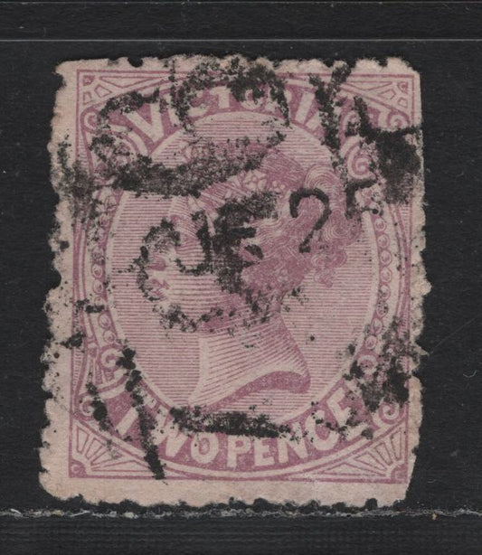 Lot 142 Australia - Victoria SG#211c (SC# 143) 2d Mauve , 1882-1884 Naish & Laureate Design Issue, A Very Good Used Single, V Over Crown V2 Wmk, Mixed Perf 12 & 12.5, Typical Fluffy Perfs, Partially Scissor Separated, Moderate Barred Numeral Grid Cancel.