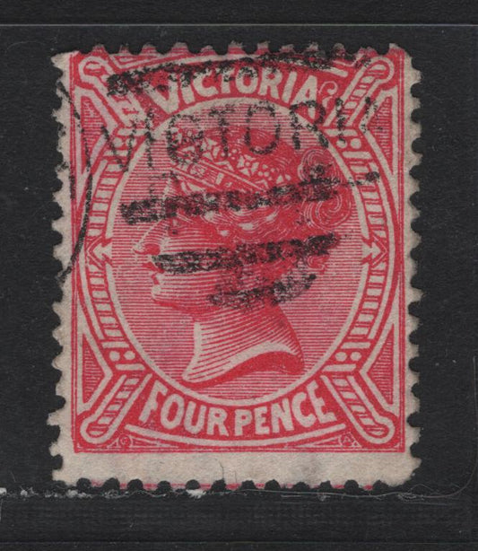 Lot 143 Australia - Victoria SG#213var (SC# 145) 4d Rose Red , 1882-1884 Naish & Laureate Design Issue, A Fine Used Single, V Over Crown V2 Inverted Wmk, Perf 12.5, Unlisted In Gibbons.