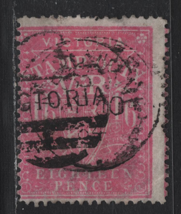Lot 144 Australia - Victoria SG#236b (SC# AR14b) 1/6d Rose Pink , 1884-1896 Postal Fiscal Issue, A Good Used Single, V Over Crown V1 Wmk, Perf 12.5, Light Corner Crease At LR & Heavyish Cancel, Listed But Unpriced In Gibbons Due to Scarcity.