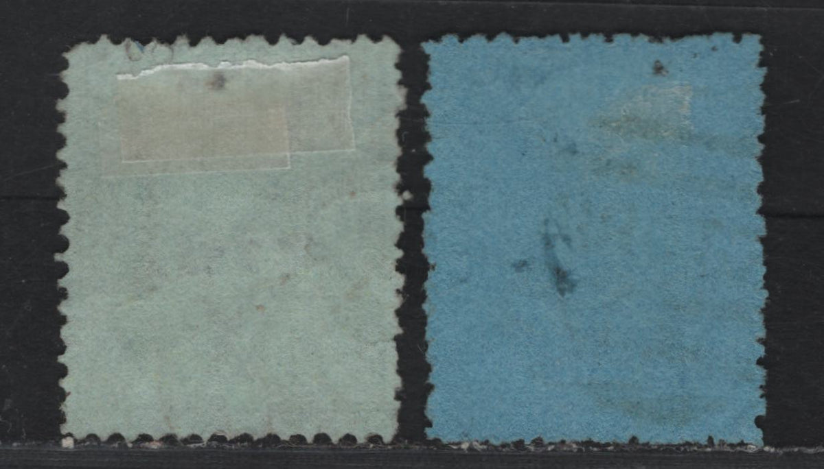 Lot 150 Australia - Victoria SG#306-307 (SC# 157-158) 1/- - 2/- Bright Blue - Blue on Greenish blue , 1885-1895 Naish Design Stamp Duty Issue, A Very Good/Fine Used Single, V Over Crown V1 Wmk, Perf 13x13x13x13comp12 (1/-) & 12comp13x12.5 on 2/-