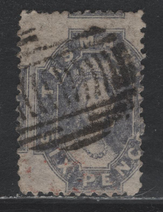 Lot 15 Australia - Tasmania SG#75 (SC# 32c) 6d Dull Slate Gray , 1865-1871 Chalon Heads Issue, A Very Good Used Single, Perf 12, Dumb Holbart Barred Grid Cancel, E.J. Watch Printing.