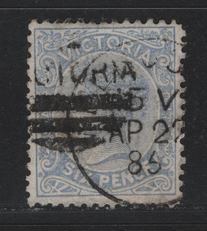 Lot 155 Australia - Victoria SG#301bvar (SC# 151a) 6d Chalky Blue , 1885-1895 Naish Design Stamp Duty Issue, A Very Fine Used Single, Unlisted Compound Perf 12comp12.5 On All Sides Instead Of Listed 12.5, April 22 1885 & Barred Victoria Cancel