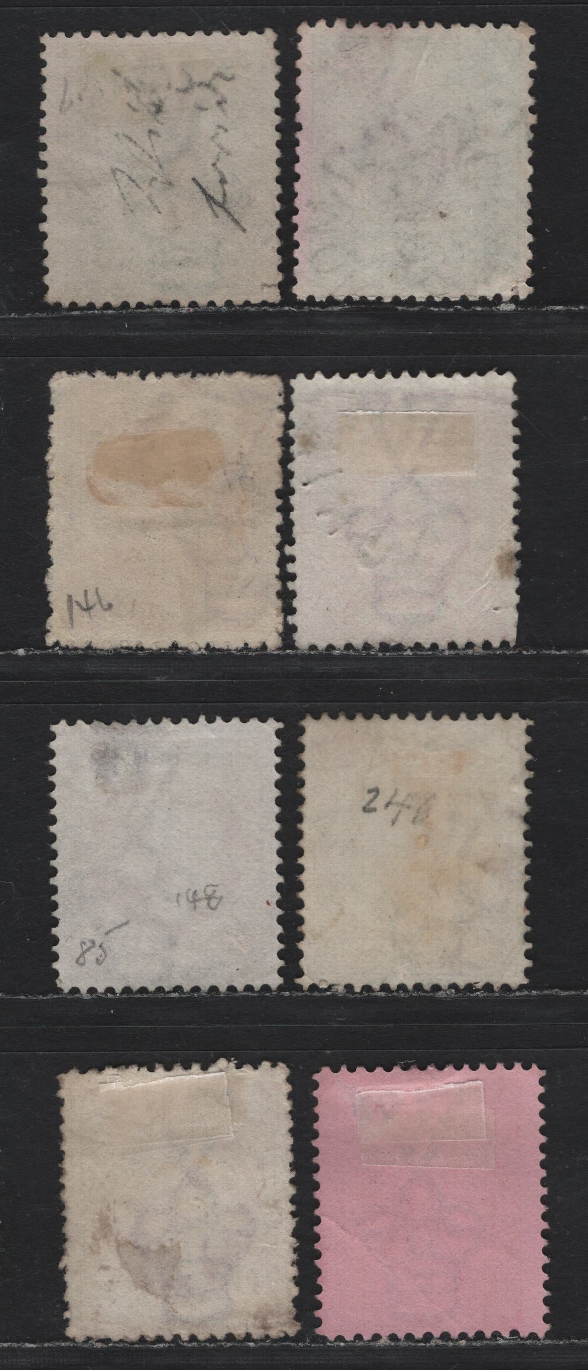 Lot 157 Australia - Victoria SG#296/302 (SC# 146/152) 1/2d - 8d Pale Rosine - Rose , 1885-1895 Navish Design Stamp Duty Issue, 10 Fine Used Singles, A Selection of VG and VF Examples That Includes Rare Unlisted Compound Perfs."