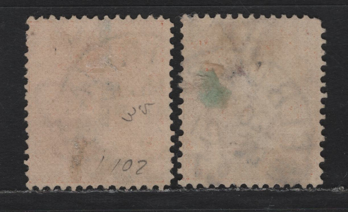 Lot 168 Australia - Victoria SG#313b (SC# 169) 1d Orange Brown , 1886-1896 Reading Design Stamp Duty Issue, 2 Fine Used Singles, SON June 21 1897 Melbourne CDS & Partial May 28 1897 Uptrain Railway Cancel