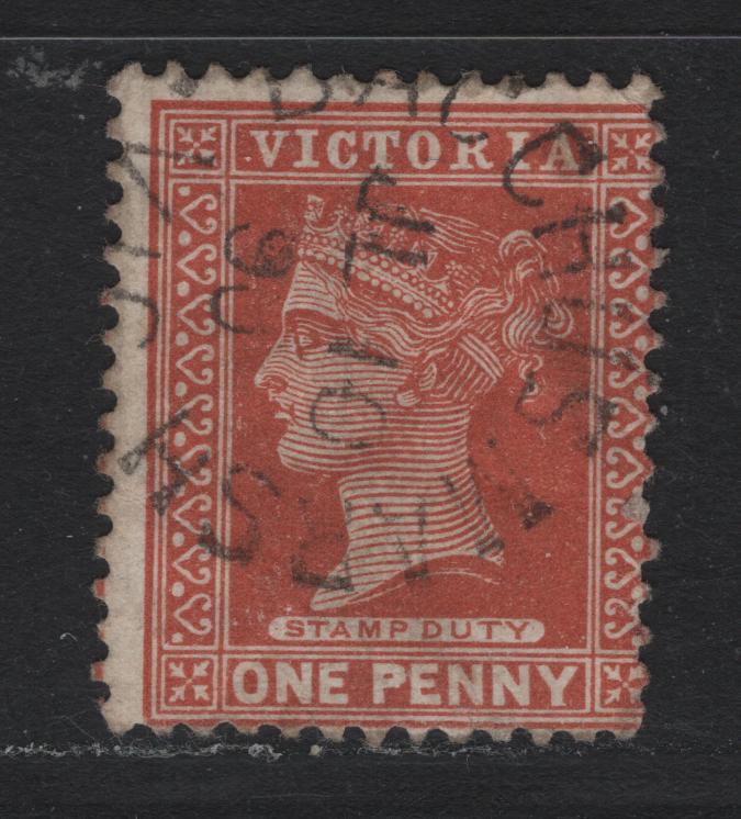Lot 170 Australia - Victoria SG#313c (SC# 169) 1d Brown , 1886-1896 Reading Design Stamp Duty Issue, A Very Good Used Single, 1890 Printing, Scarce July 10 1890 Bacchus Mash Cancel