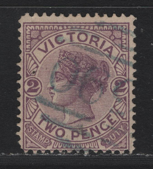 Lot 180 Australia - Victoria SG#314c (SC# 162) 2d Purple , 1886-1896 Reading Design Stamp Duty Issue, A Fine Used Single, Blue #390 Barred Numeral Cancel For Rocky Lead, Later Renamed Rocklyn