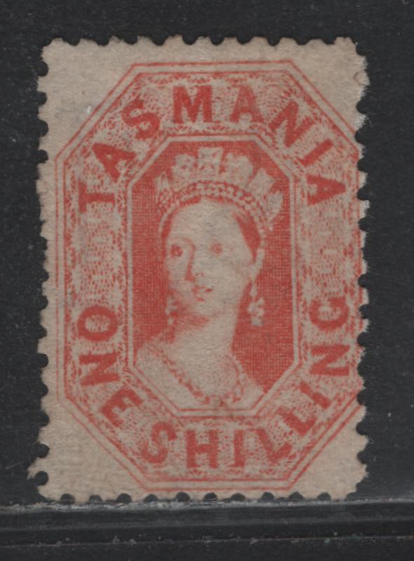 Lot 19 Australia - Tasmania SG#141 (SC# 34d) 1/- Orange Red , 1871-1891 Chalon Heads Issue, A FOG Single, Perf 11.5, Fresh Mint Example, Original Gum That Has Been Redistributed.