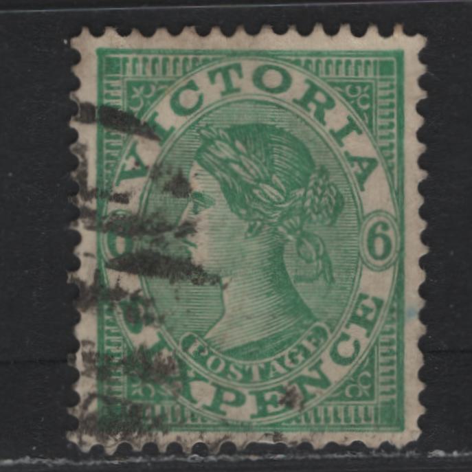 Lot 205 Australia - Victoria (C)SG#392var (SC# 201) 6d Emerald Green , 1901-1910 Postage Designs Issue, A Very Fine Used Single, V Over Crown Inverted Wmk, Perf 12.5