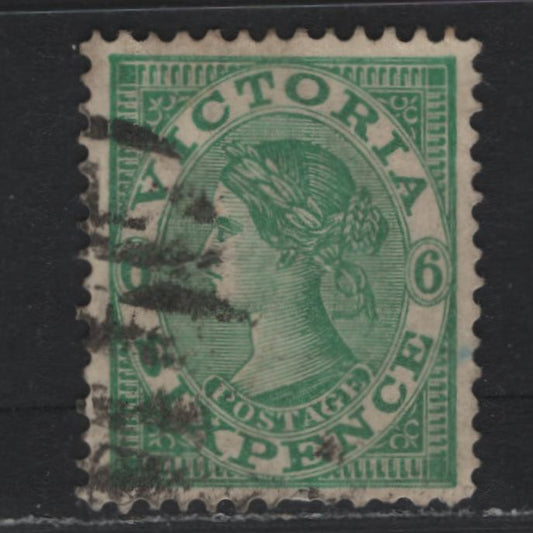 Lot 205 Australia - Victoria (C)SG#392var (SC# 201) 6d Emerald Green , 1901-1910 Postage Designs Issue, A Very Fine Used Single, V Over Crown Inverted Wmk, Perf 12.5