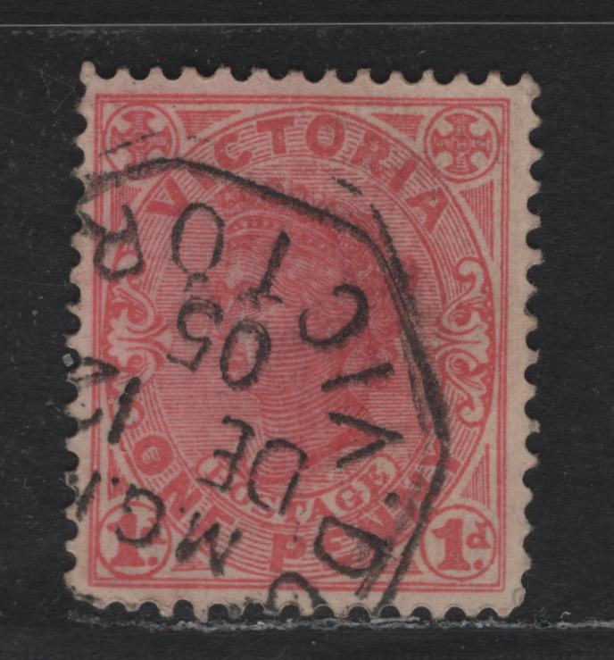 Lot 214 Australia - Victoria SG#417a (SC# 219) 1d Pale Rose , 1905-1913 Postage Issues, A Very Fine Used Single, Crown Over A Upright Wmk, Perf 12.5, Scarce December 12 1905 Hexagonal Dookie Cancel.
