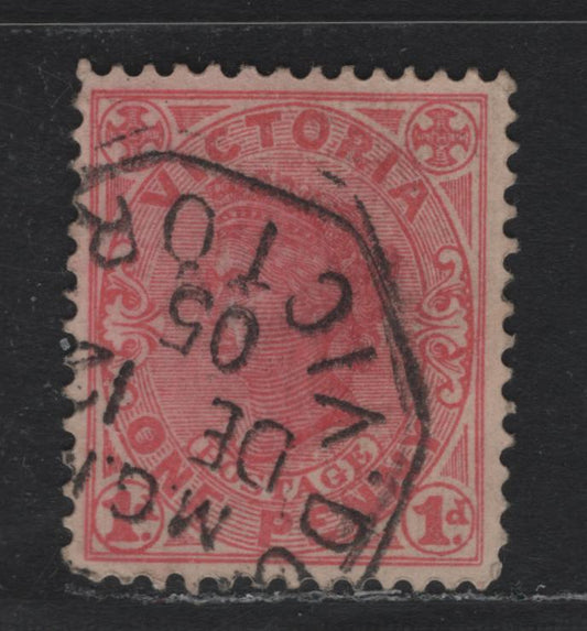 Lot 214 Australia - Victoria SG#417a (SC# 219) 1d Pale Rose , 1905-1913 Postage Issues, A Very Fine Used Single, Crown Over A Upright Wmk, Perf 12.5, Scarce December 12 1905 Hexagonal Dookie Cancel.
