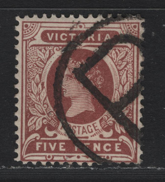 Lot 221 Australia - Victoria SG#422a (SC# 224) 5d Dull Reddish Brown , 1905-1913 Postage Issues, A Very Fine Used Single, Crown Over A Wmk, Perf 12.5, Partial Thin 'R' in Circle Registry Cancel.