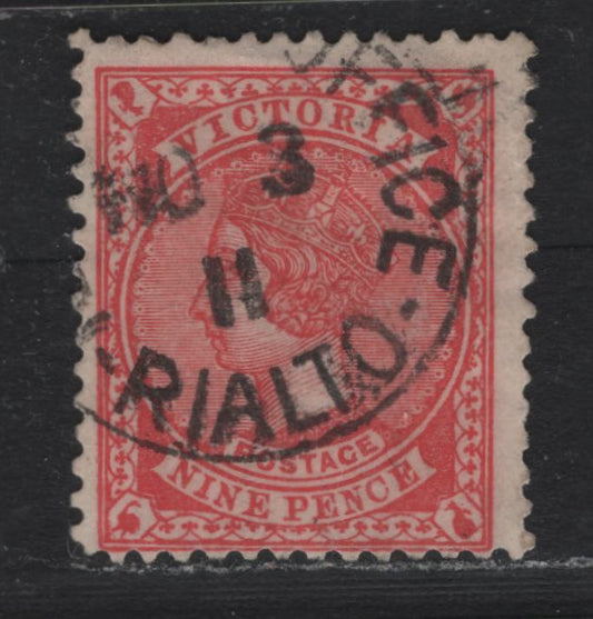 Lot 223 Australia - Victoria SG#424d (SC# 227) 9d Rose Carmine , 1905-1913 Postage Issues, A Fine Used Single, Crown Over A Wmk, Perf 12.5, Partial SON Telegraph-Office Rialto November 3 1911.