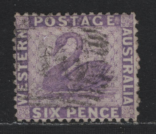 Lot 235 Western Australia SG#60 (SC# 33a) 6d Mauve, 1864-1879 Line Engraved Swans Issue, A Very Fine Used Single, Perf 12.5, Crown CC Wmk