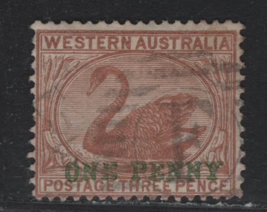 Lot 240 Western Australia SG#108 (SC# 69) 1d on 3d Cinnamon, 1893 Surcharged Issue, A Fine Used Single, Crown CC Wmk, Crisp But Light 'F' Grid Cancel For Freemantle, A Desirable Strike.