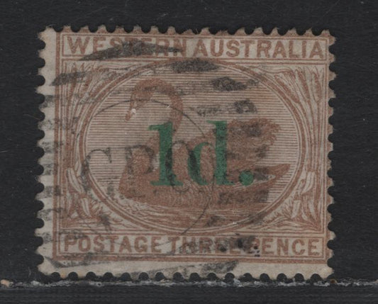 Lot 241 Western Australia SG#91 (SC# 57) 1d on 3d Pale Brown, 1885 Surcharged Issue, A Fine Used Single, Crown CC Wmk, Perf 14, GPO Grid Cancel, A Nice Strike.