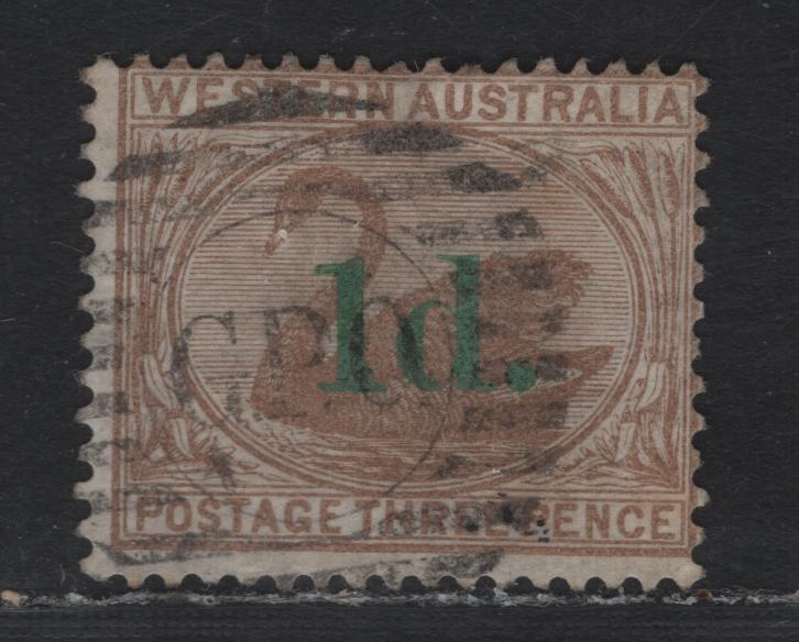 Lot 241 Western Australia SG#91 (SC# 57) 1d on 3d Pale Brown, 1885 Surcharged Issue, A Fine Used Single, Crown CC Wmk, Perf 14, GPO Grid Cancel, A Nice Strike.