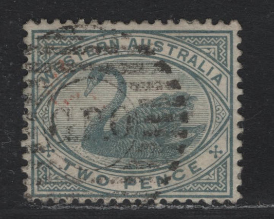 Lot 249 Western Australia SG#96 (SC# 63) 2d Bluish Gray, 1882-1885 Surface Printed Swans Issue, A Very Fine Used Single, Crown CA Wmk, Serifed GPO Grid Cancel For Perth