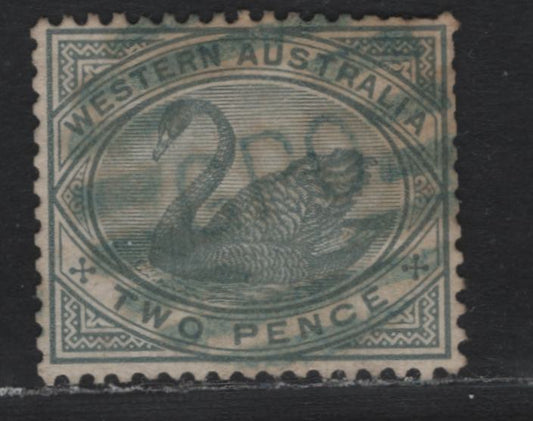 Lot 250 Western Australia (C)SG#96 (SC# 63) 2d Bluish Gray, 1882-1885 Surface Printed Swans Issue, A Fine Used Single, Crown CA Wmk, Scarce Greenish-Blue Sans-Serif GPO Cancel