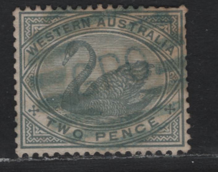 Lot 250 Western Australia (C)SG#96 (SC# 63) 2d Bluish Gray, 1882-1885 Surface Printed Swans Issue, A Fine Used Single, Crown CA Wmk, Scarce Greenish-Blue Sans-Serif GPO Cancel