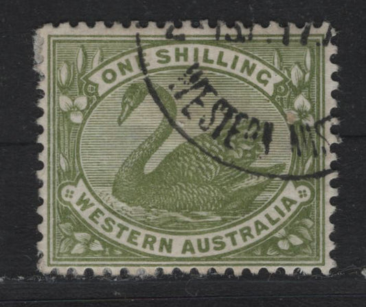 Lot 255 Western Australia SG#116 (SC# 100) 1/- Olive Green, 1899-1907 De La Rue Swans Issue, A VFOG Single, WA Wmk, CTO, Presentation Copy, Produced By Official Authorities For Inclusion In A Presentation Set, Crisp Corner Canel & Full Original Gum.