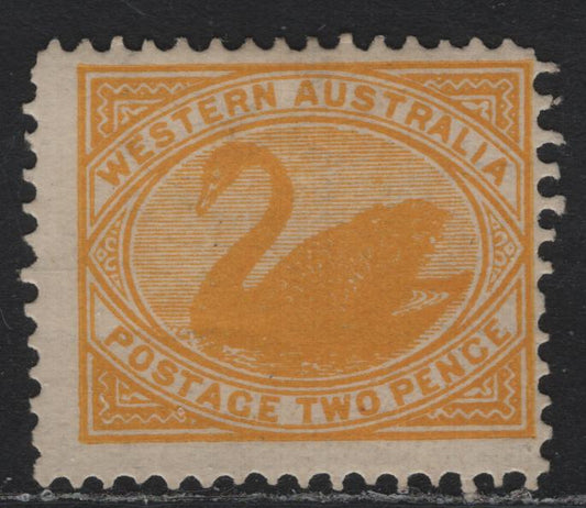 Lot 257 Western Australia SG#118 (SC# 77) 2d Yellow, 1902-1911 Keyplate Swans Issue, A FOG Single, V Over Crown Sideways Wmk