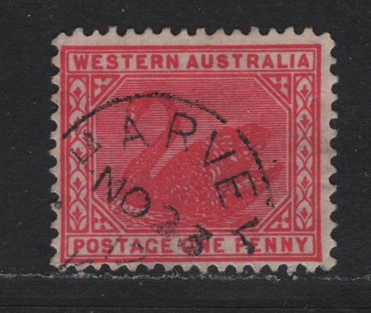 Lot 263 Western Australia SG#139var (SC# 90) 1d Rose, 1905-1912 Swans Issue, A Fine Used Single, Crown Over A Sideways Inverted Wmk, November 21 1912 Harvey CDS Cancel
