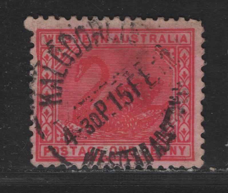 Lot 264 Western Australia SG#139var (SC# 90) 1d Rose, 1905-1912 Swans Issue, A Fine Used Single, Crown Over A Sideways Inverted Wmk, February 15 1912 Kalgoorlie Cancel