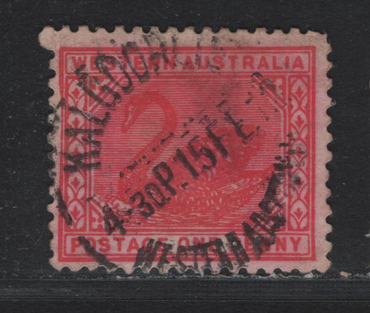 Lot 264 Western Australia SG#139var (SC# 90) 1d Rose, 1905-1912 Swans Issue, A Fine Used Single, Crown Over A Sideways Inverted Wmk, February 15 1912 Kalgoorlie Cancel