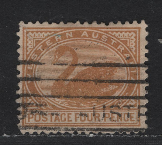 Lot 267 Western Australia SG#141var (SC# 93a) 4d Bistre Brown, 1905-1912 Swans Issue, A Fine Used Single, Crown Over A Sideways Inverted Wmk, Perf 12.5