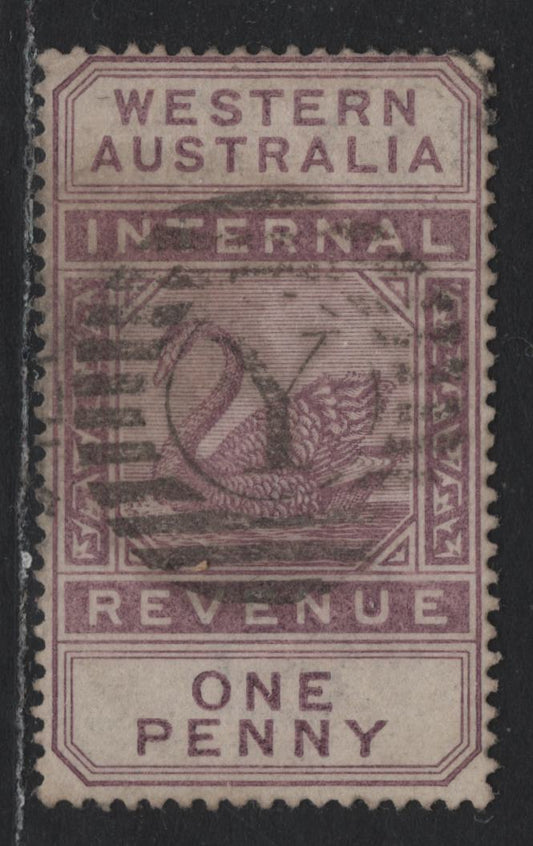 Lot 269 Western Australia (C)SG#F11 (SC# AR3) 1d Dull Purple, 1893 Postal Fiscal Issue, A Fine Used Single, Crown CA Wmk, SON 'Y' Grid Cancel For York, One Of The Oldest Inland Towns In Western Australia.