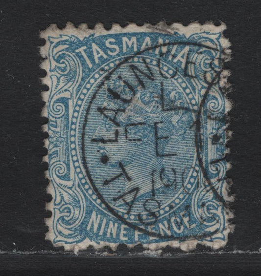 Lot 26B Australia - Tasmania SG#Unlisted 9d Light Blue , 1880-1893 Third Sideface Issue, A Very Fine Used Single, TAS Wmk Without Borderlines, Perf 12, SON Feb 1 1900 Lawnceston CDS Cancel.