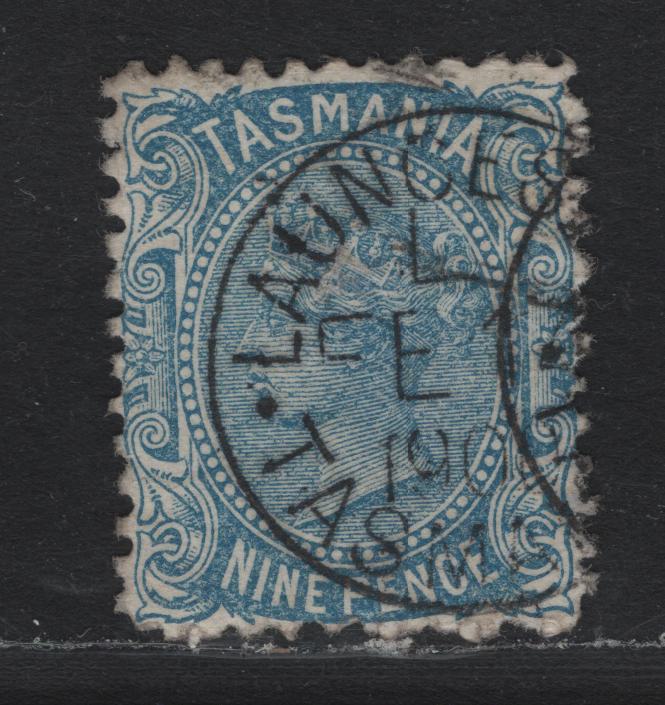 Lot 26B Australia - Tasmania SG#Unlisted 9d Light Blue , 1880-1893 Third Sideface Issue, A Very Fine Used Single, TAS Wmk Without Borderlines, Perf 12, SON Feb 1 1900 Lawnceston CDS Cancel.