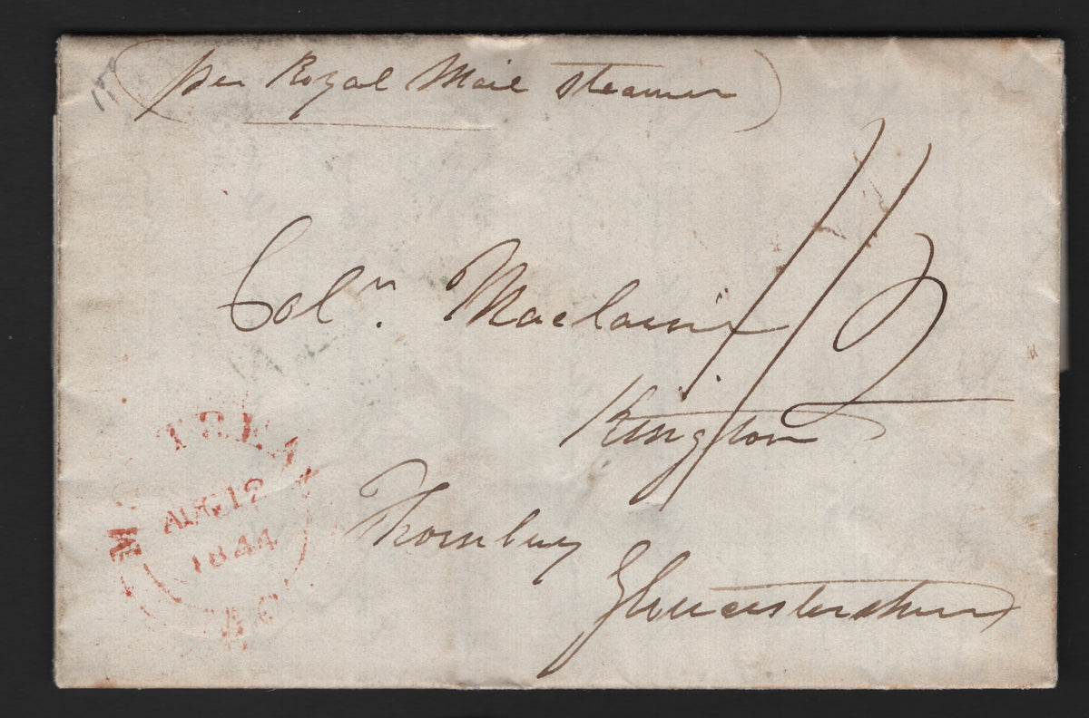 Lot 276 Canada A Fine/Very Fine Used Steamer Folded Letter, From Bristol to Kingston, Rated 1/2d In Black On the Front Representing The Sterling Packet Rate Introduced 1840 For Letters Sent At Any Point In The UK To Inland Provinces of Canada