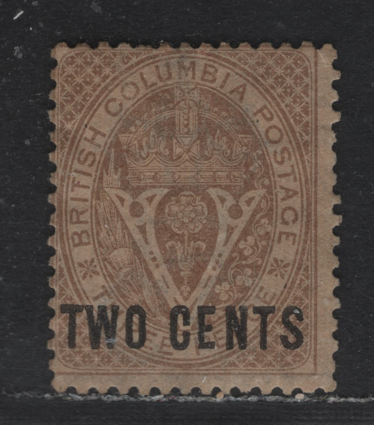 Lot 277 British Columbia #8 2c on 3c Brown, 1867-1871 Surcharged Issue, A Fine Unused Single