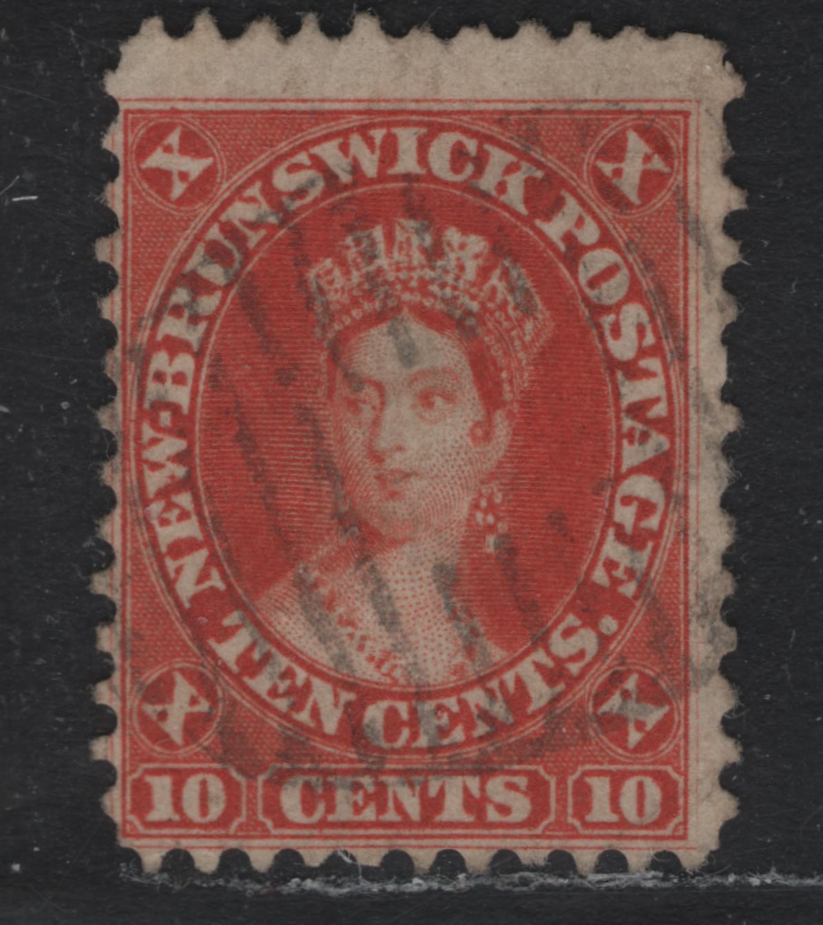 Lot 290 New Brunswick (C) #9 10c Vermillion, 1860 Cents Issue, A Very Good Used Single, Cents-T Paper, Perf 12x11.75, Oval Grid Cancel.