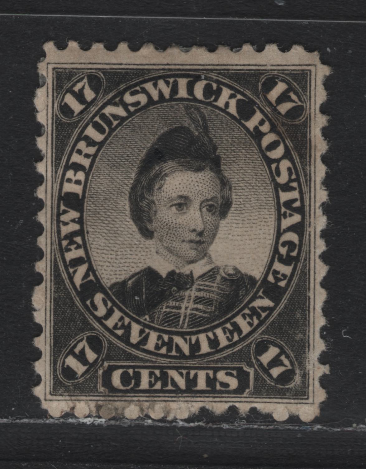 Lot 296 New Brunswick #11 17c Black, 1860 Cents Issue, A FOG Single, Cents-K Paper, Perf 11.75, Small Gum Soak At Bottom Due To The Sheets Being Gummed After Perforating.