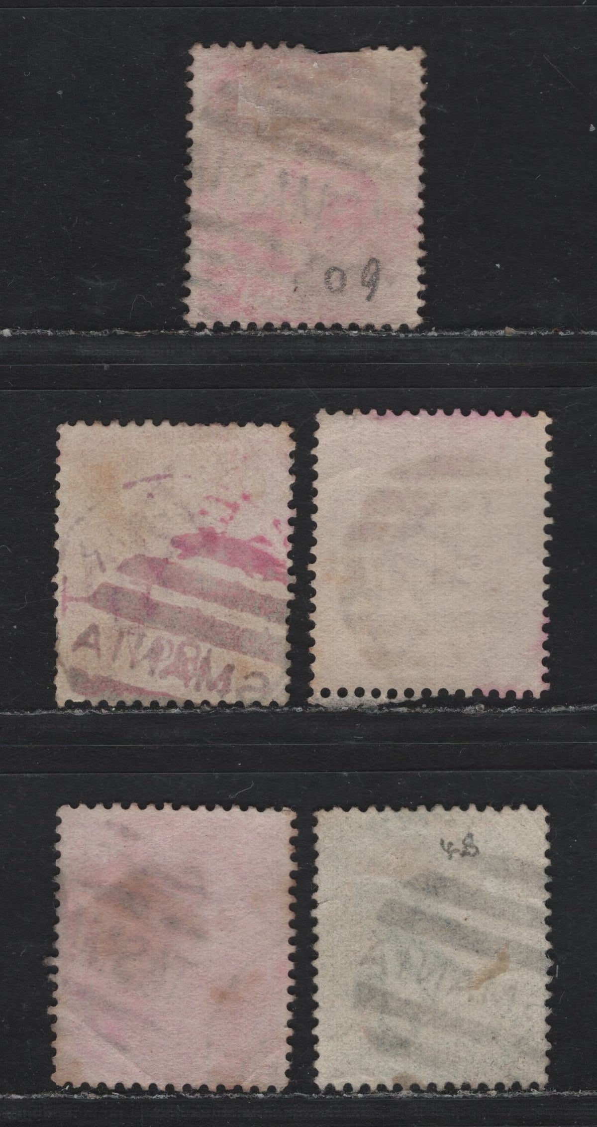 Lot 30 Australia - Tasmania SG#156a-b, 157c (SC# 60-61) 1d - 2d Pale Carmine Rose - Green , 1880-1897 Third Sideface Issue, 5 Very Good/Very Fine Used Singles, Different Shades, TAS Watermarked, Perf 14, Tasmania Barred Cancels, Different Font Sizes.
