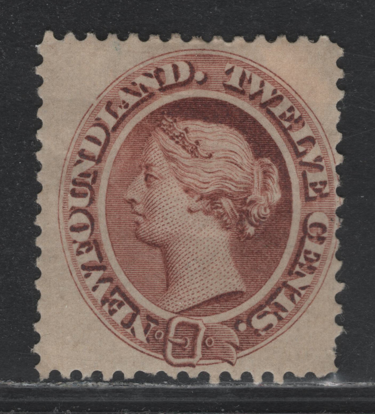 Lot 308A Newfoundland #28 12c Claret Brown, 1865-1894 Cents Issue, A VGOG Single, Late Montreal Printing, Cents-Y Paper, Perf 12x11.75.